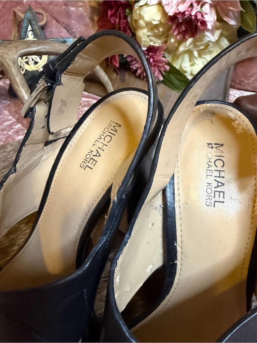 MICHAEL Michael Kors Black Leather Crisscross Peep-Toe Platform Sandals
